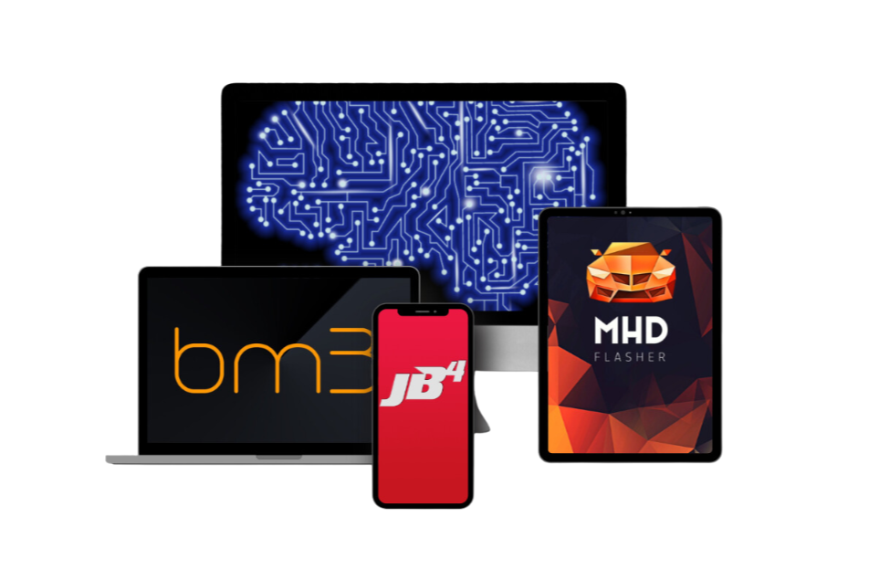 Overview of various BMW tuning platforms featuring  performance features and modifications, including MHD tuning, Motiv ReFLEX, Bootmod3 & JB4